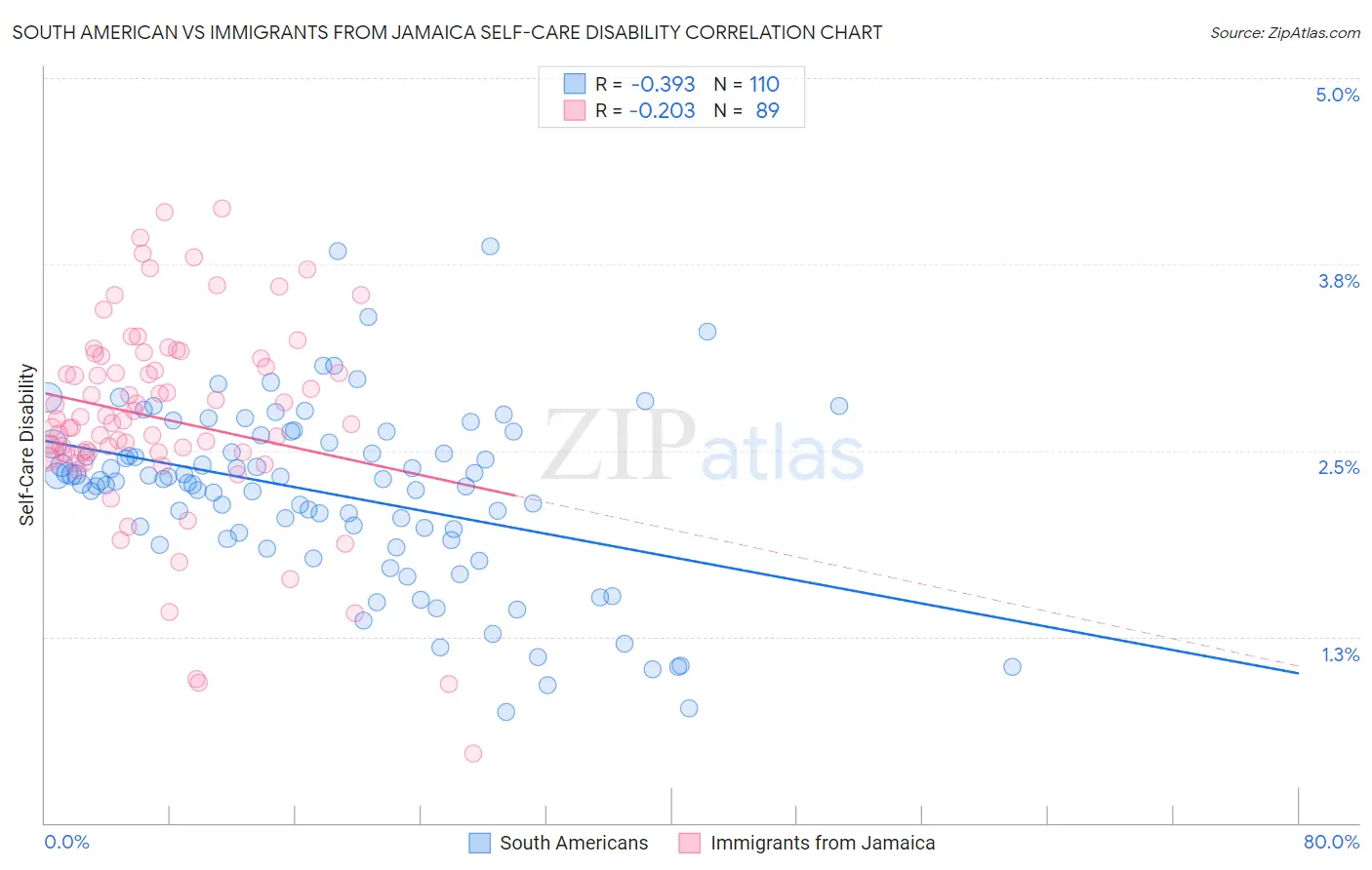 South American vs Immigrants from Jamaica Self-Care Disability