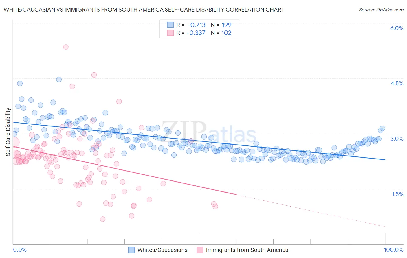 White/Caucasian vs Immigrants from South America Self-Care Disability