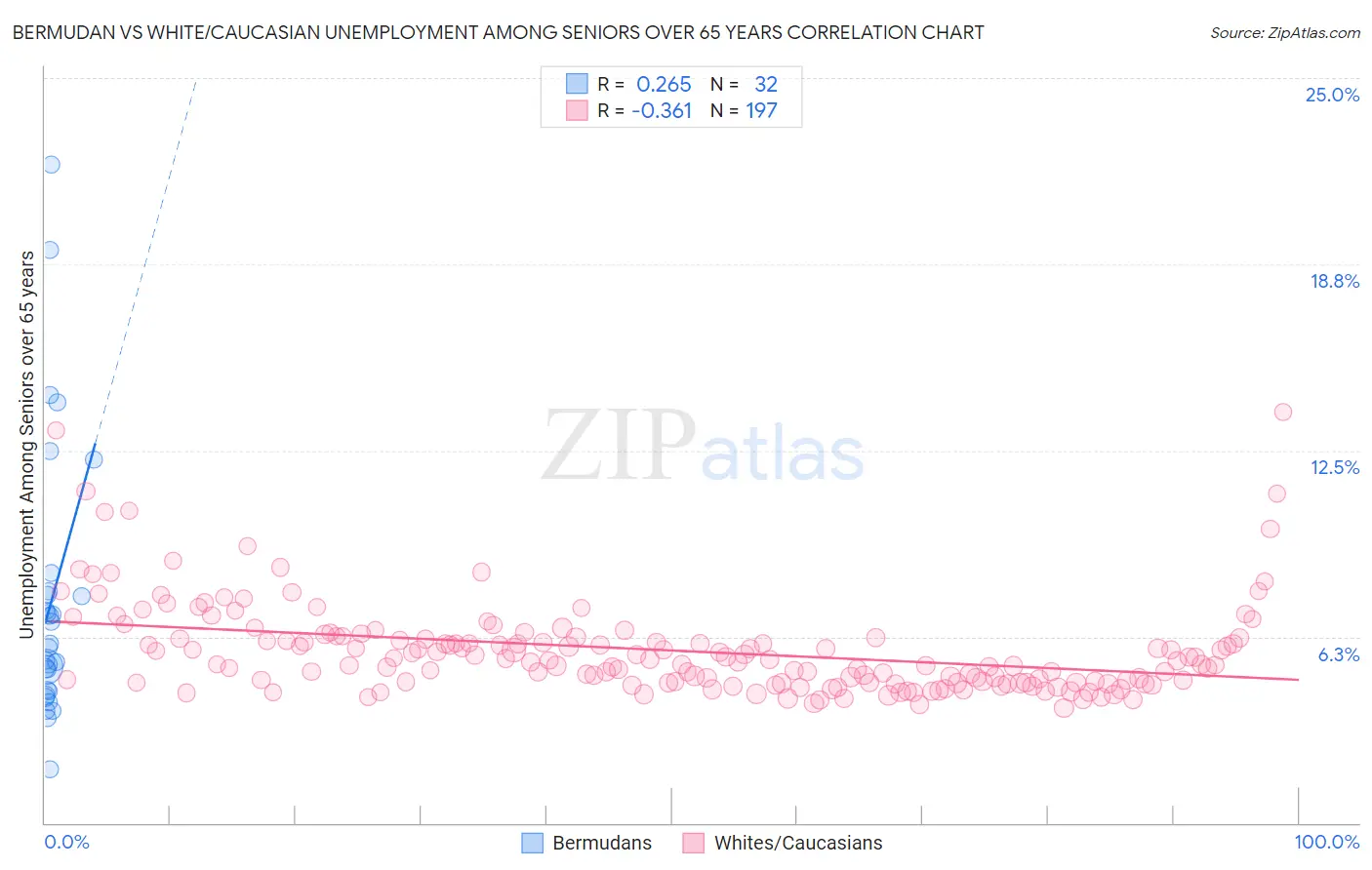 Bermudan vs White/Caucasian Unemployment Among Seniors over 65 years