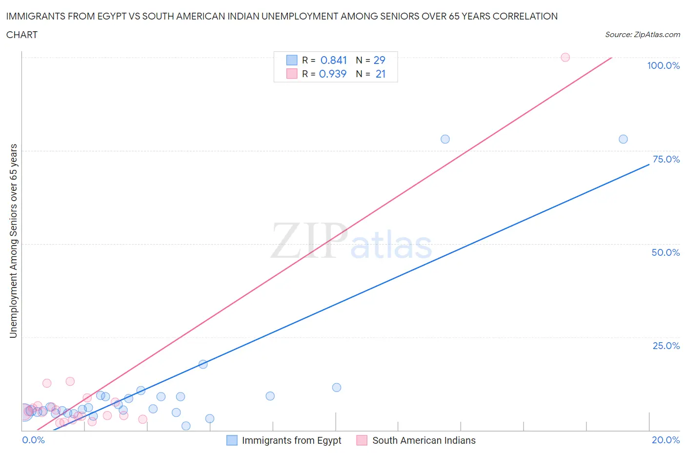 Immigrants from Egypt vs South American Indian Unemployment Among Seniors over 65 years