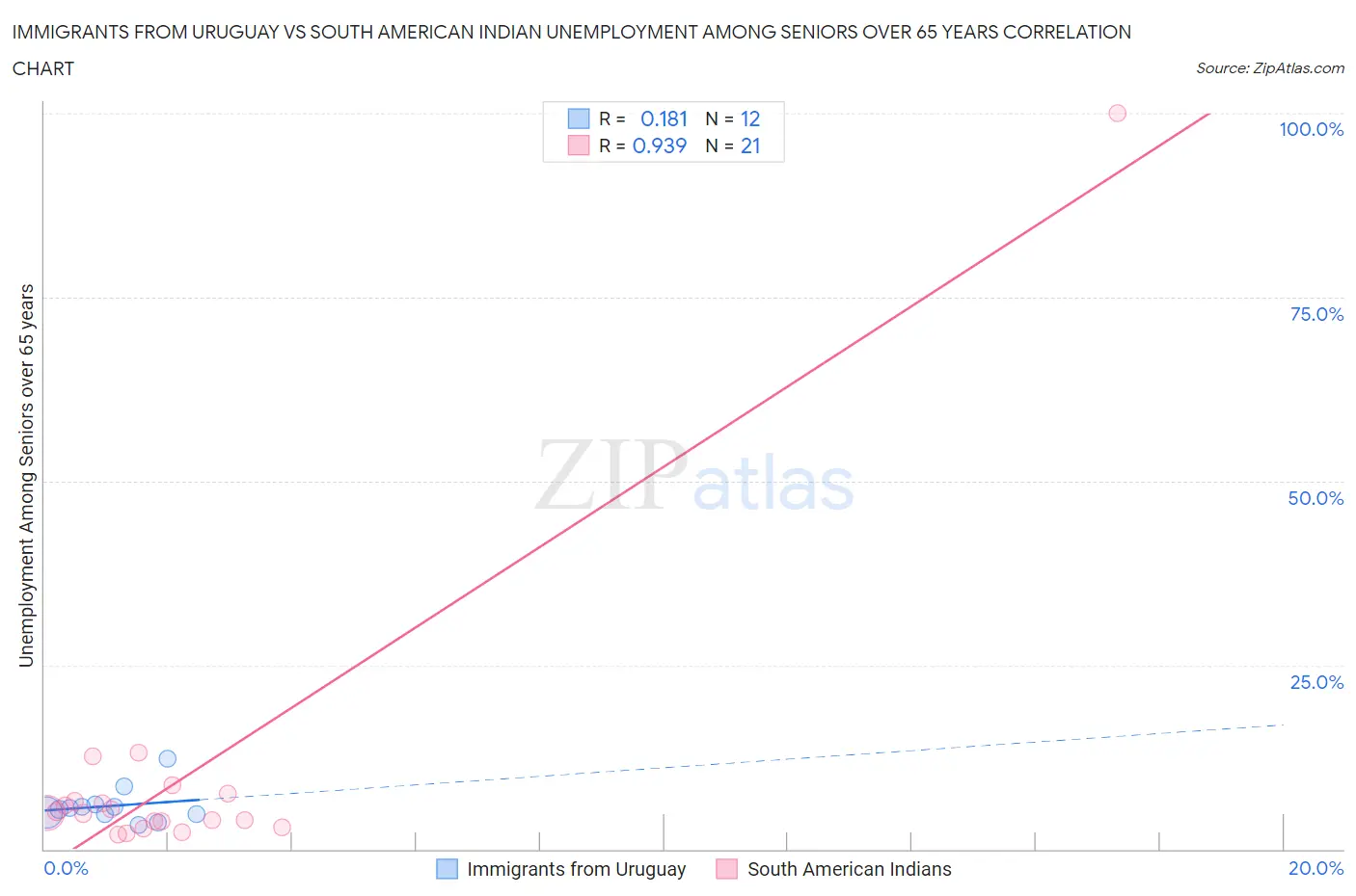 Immigrants from Uruguay vs South American Indian Unemployment Among Seniors over 65 years