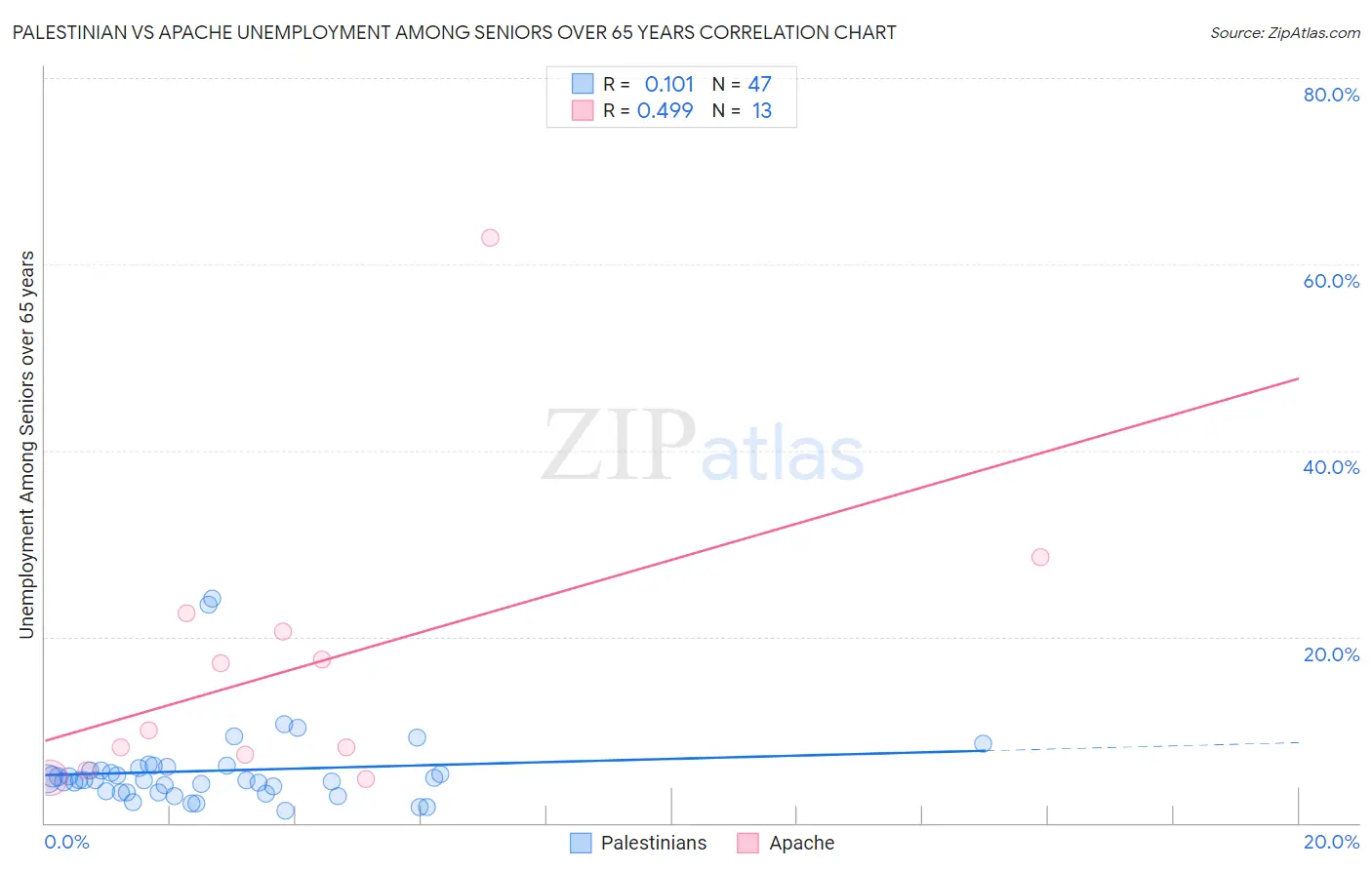 Palestinian vs Apache Unemployment Among Seniors over 65 years