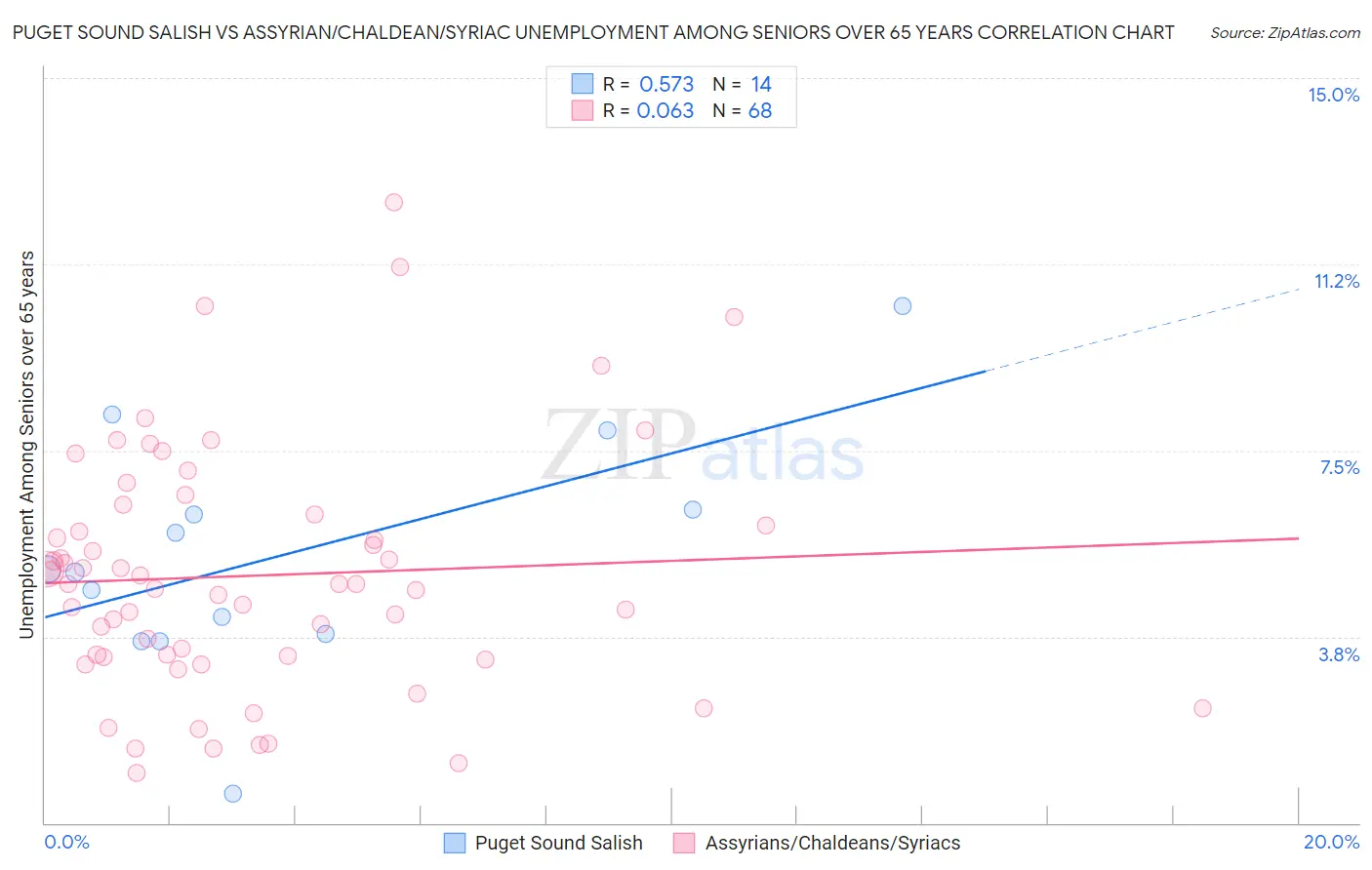 Puget Sound Salish vs Assyrian/Chaldean/Syriac Unemployment Among Seniors over 65 years