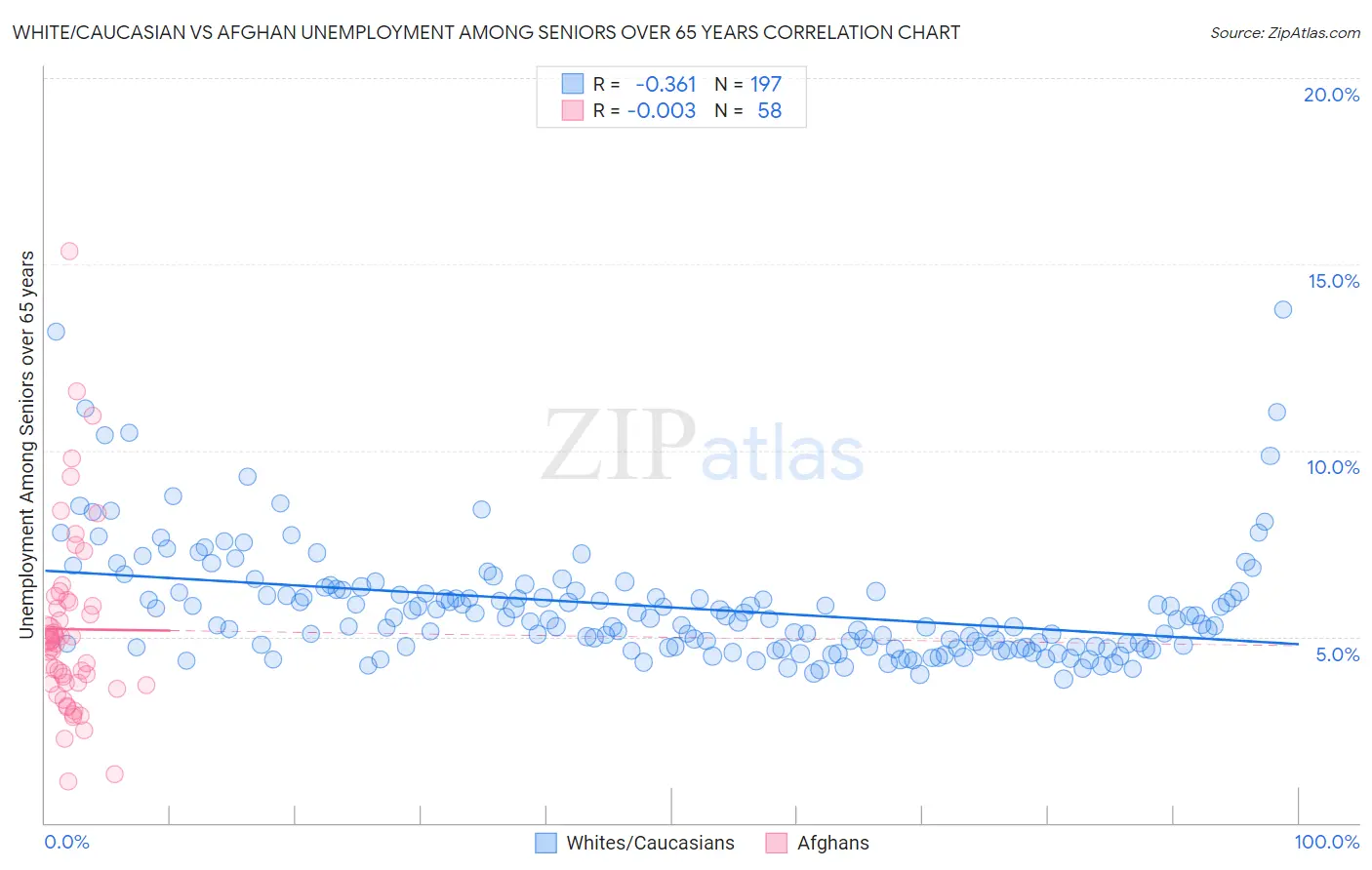 White/Caucasian vs Afghan Unemployment Among Seniors over 65 years