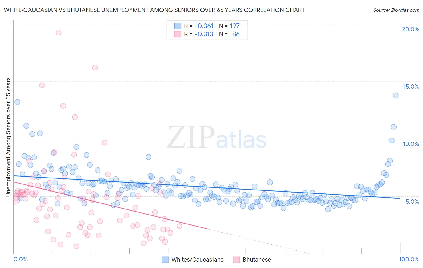 White/Caucasian vs Bhutanese Unemployment Among Seniors over 65 years