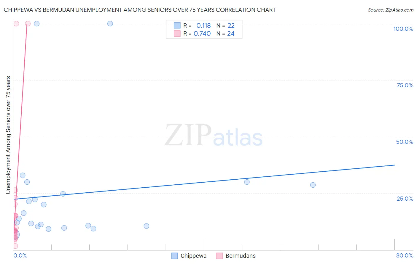 Chippewa vs Bermudan Unemployment Among Seniors over 75 years