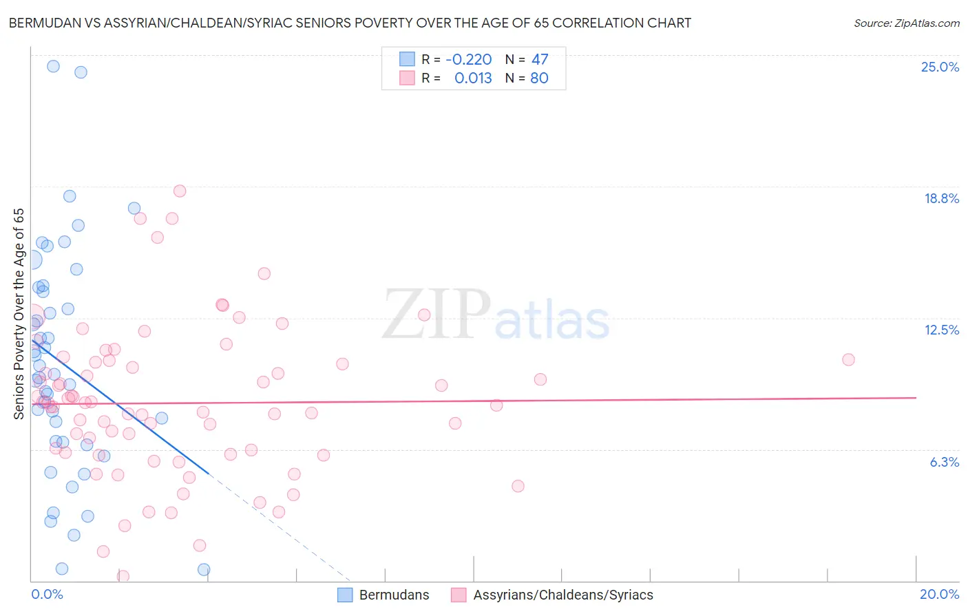 Bermudan vs Assyrian/Chaldean/Syriac Seniors Poverty Over the Age of 65