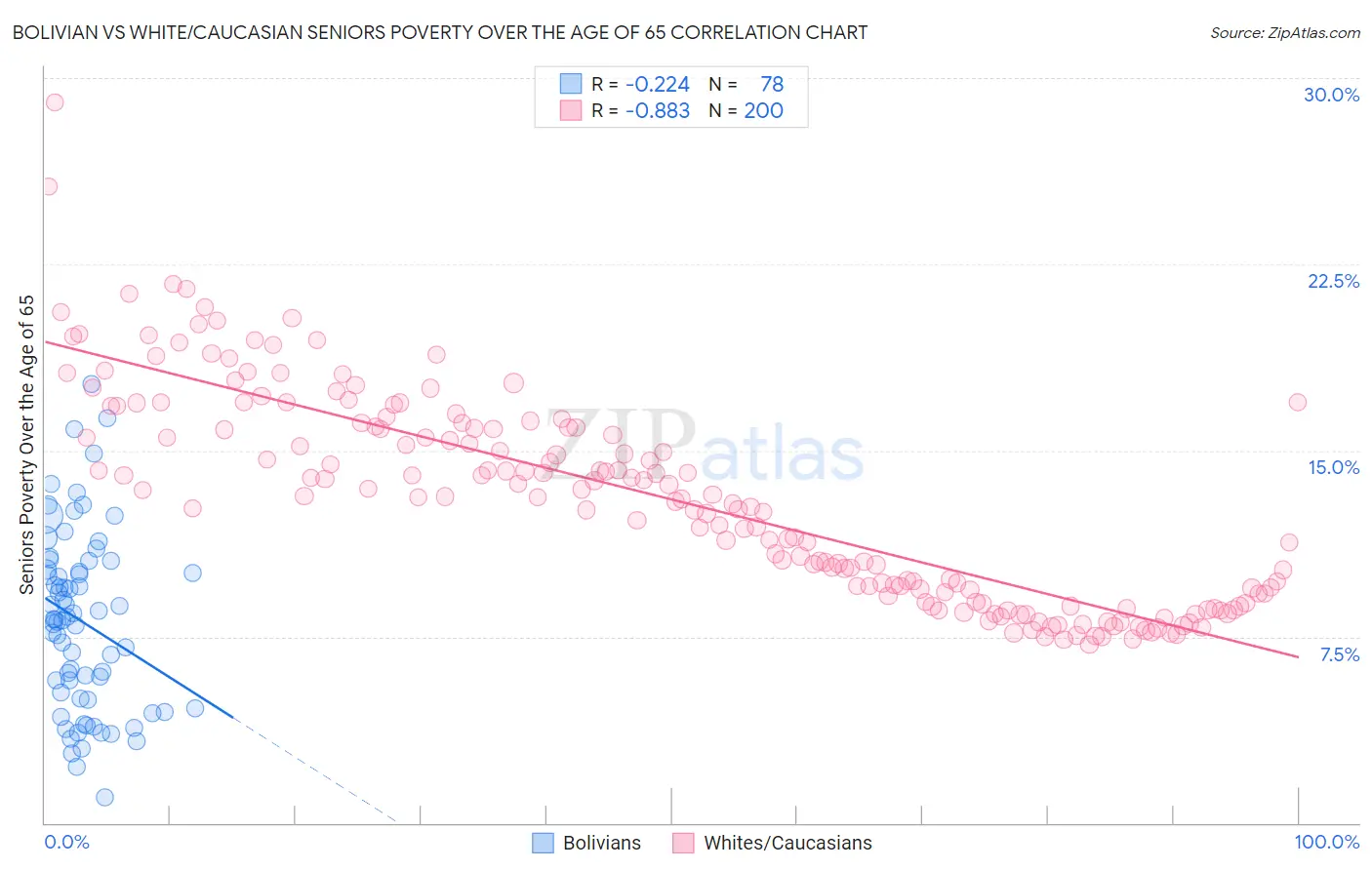 Bolivian vs White/Caucasian Seniors Poverty Over the Age of 65