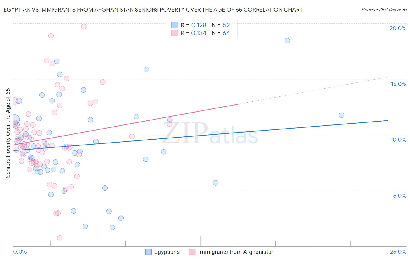 Egyptian vs Immigrants from Afghanistan Seniors Poverty Over the Age of 65