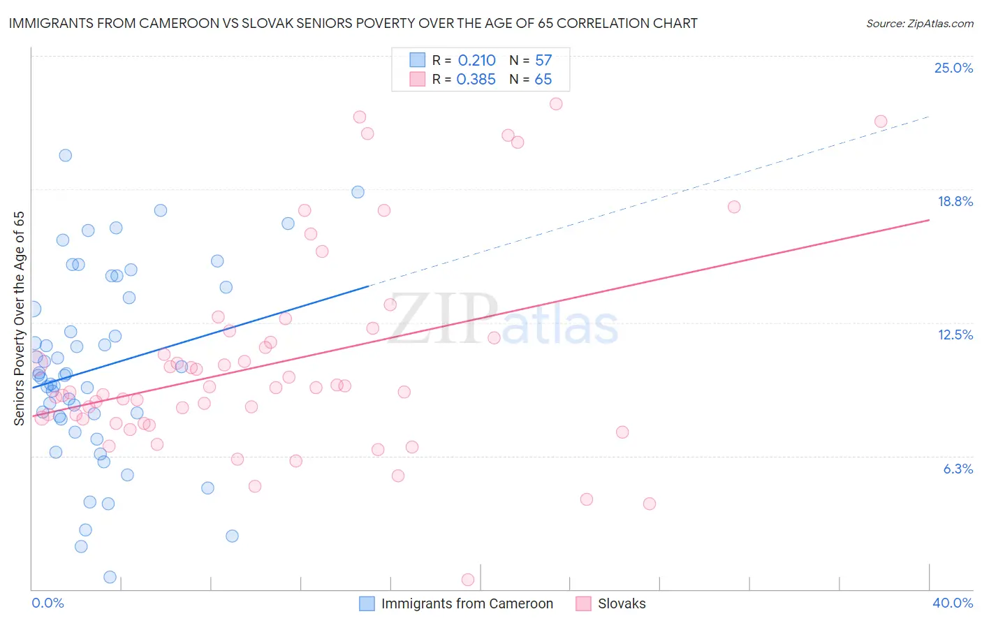 Immigrants from Cameroon vs Slovak Seniors Poverty Over the Age of 65