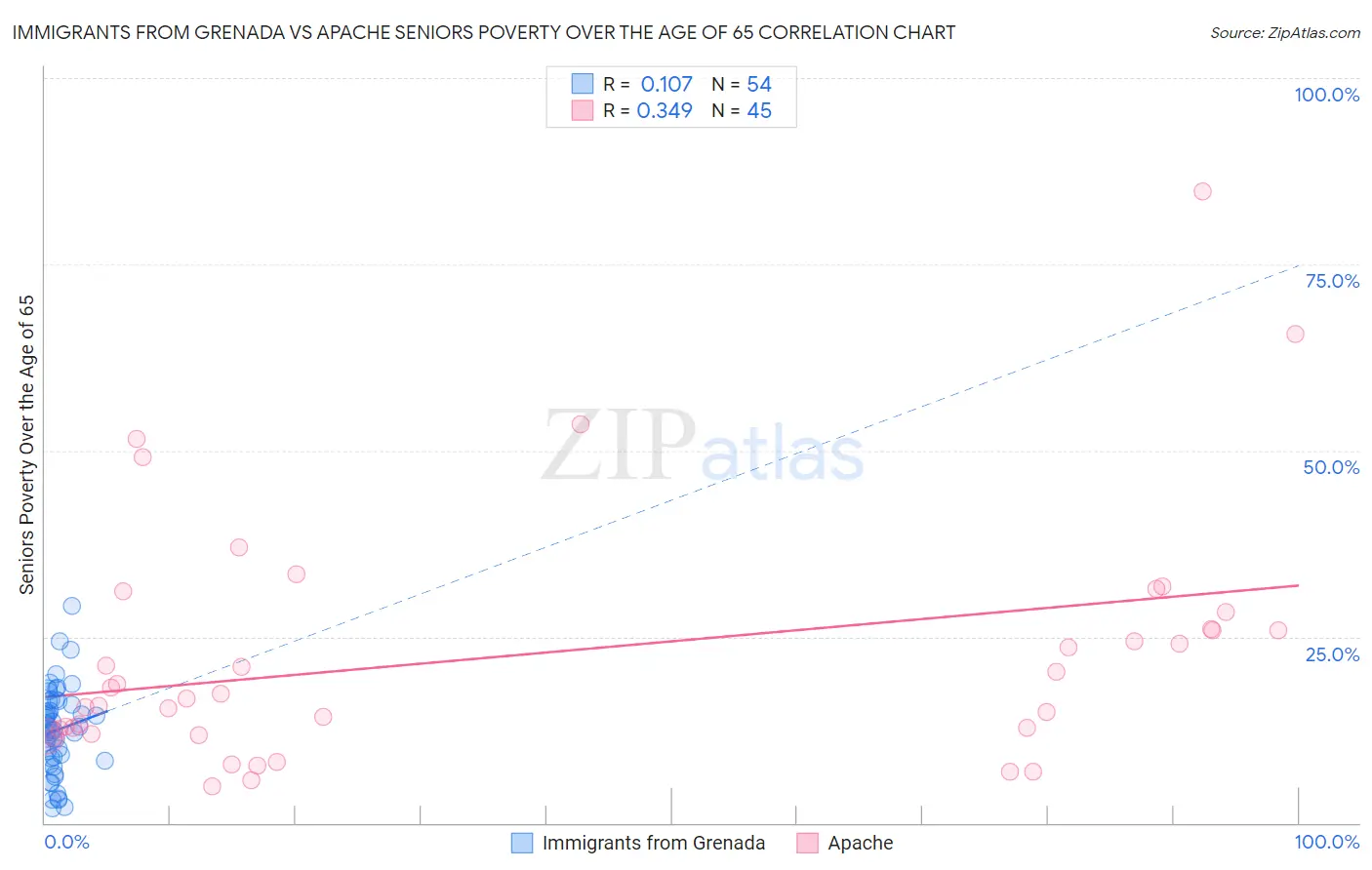 Immigrants from Grenada vs Apache Seniors Poverty Over the Age of 65