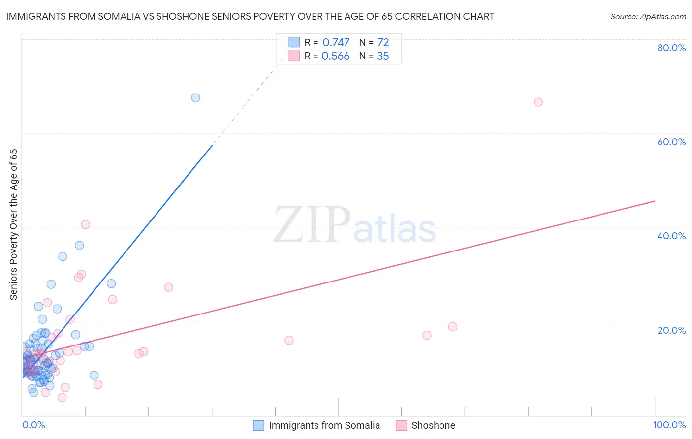 Immigrants from Somalia vs Shoshone Seniors Poverty Over the Age of 65