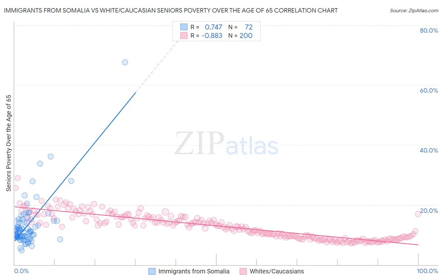 Immigrants from Somalia vs White/Caucasian Seniors Poverty Over the Age of 65