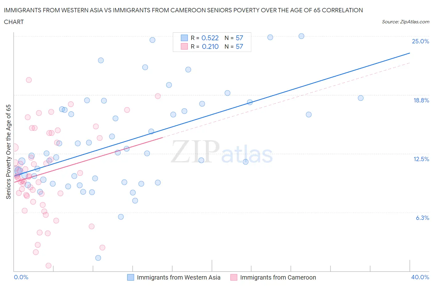 Immigrants from Western Asia vs Immigrants from Cameroon Seniors Poverty Over the Age of 65