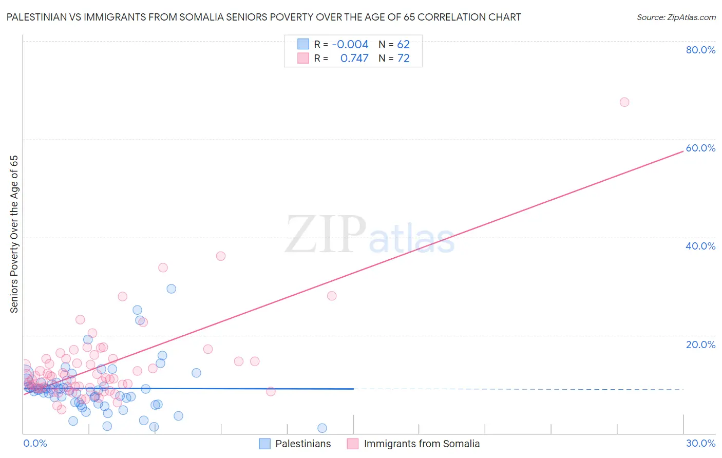 Palestinian vs Immigrants from Somalia Seniors Poverty Over the Age of 65