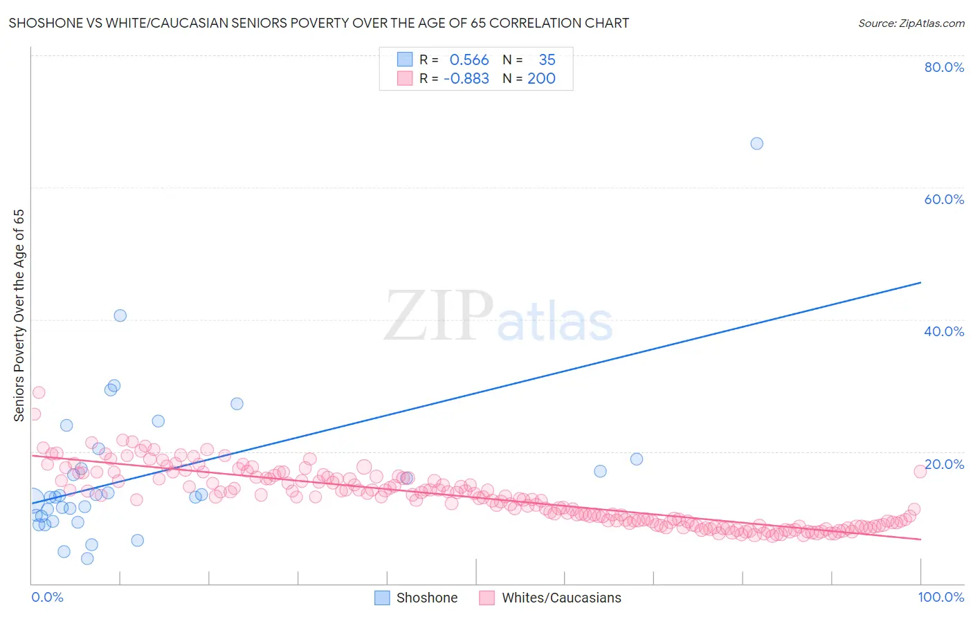 Shoshone vs White/Caucasian Seniors Poverty Over the Age of 65