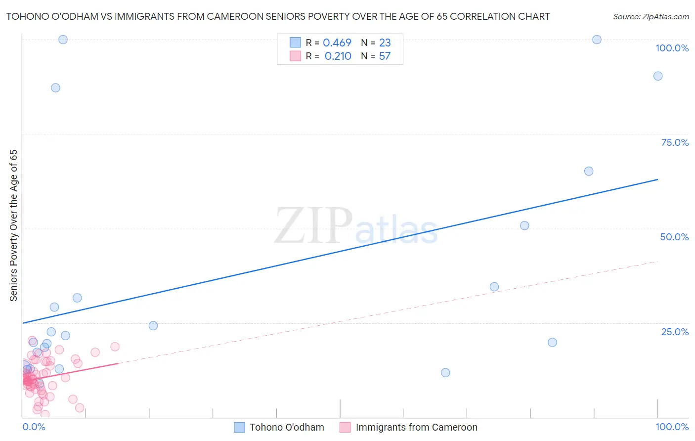 Tohono O'odham vs Immigrants from Cameroon Seniors Poverty Over the Age of 65