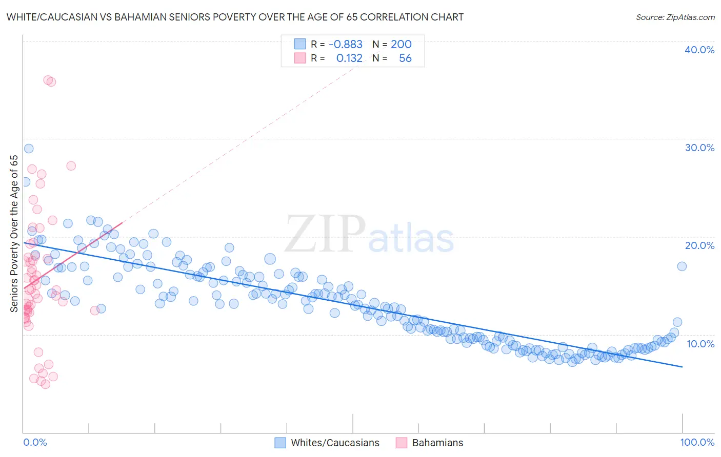 White/Caucasian vs Bahamian Seniors Poverty Over the Age of 65
