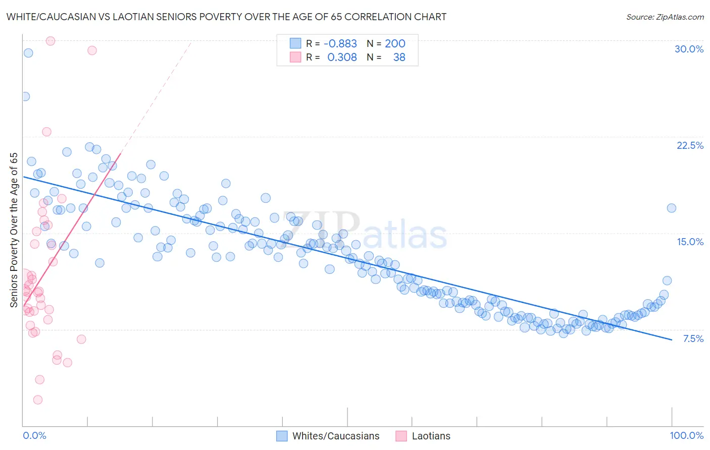 White/Caucasian vs Laotian Seniors Poverty Over the Age of 65