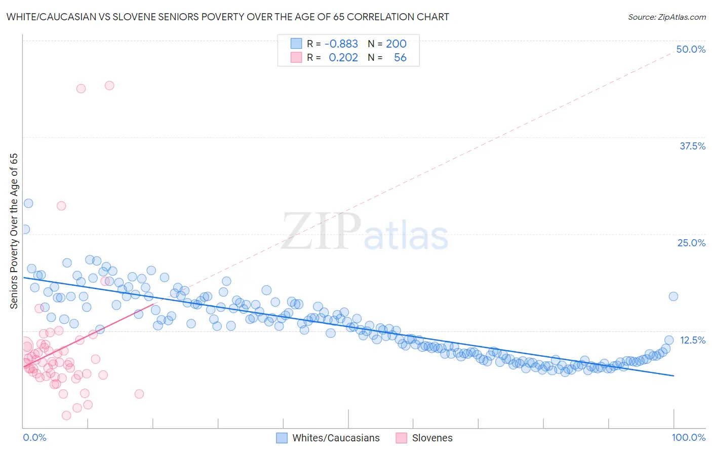 White/Caucasian vs Slovene Seniors Poverty Over the Age of 65