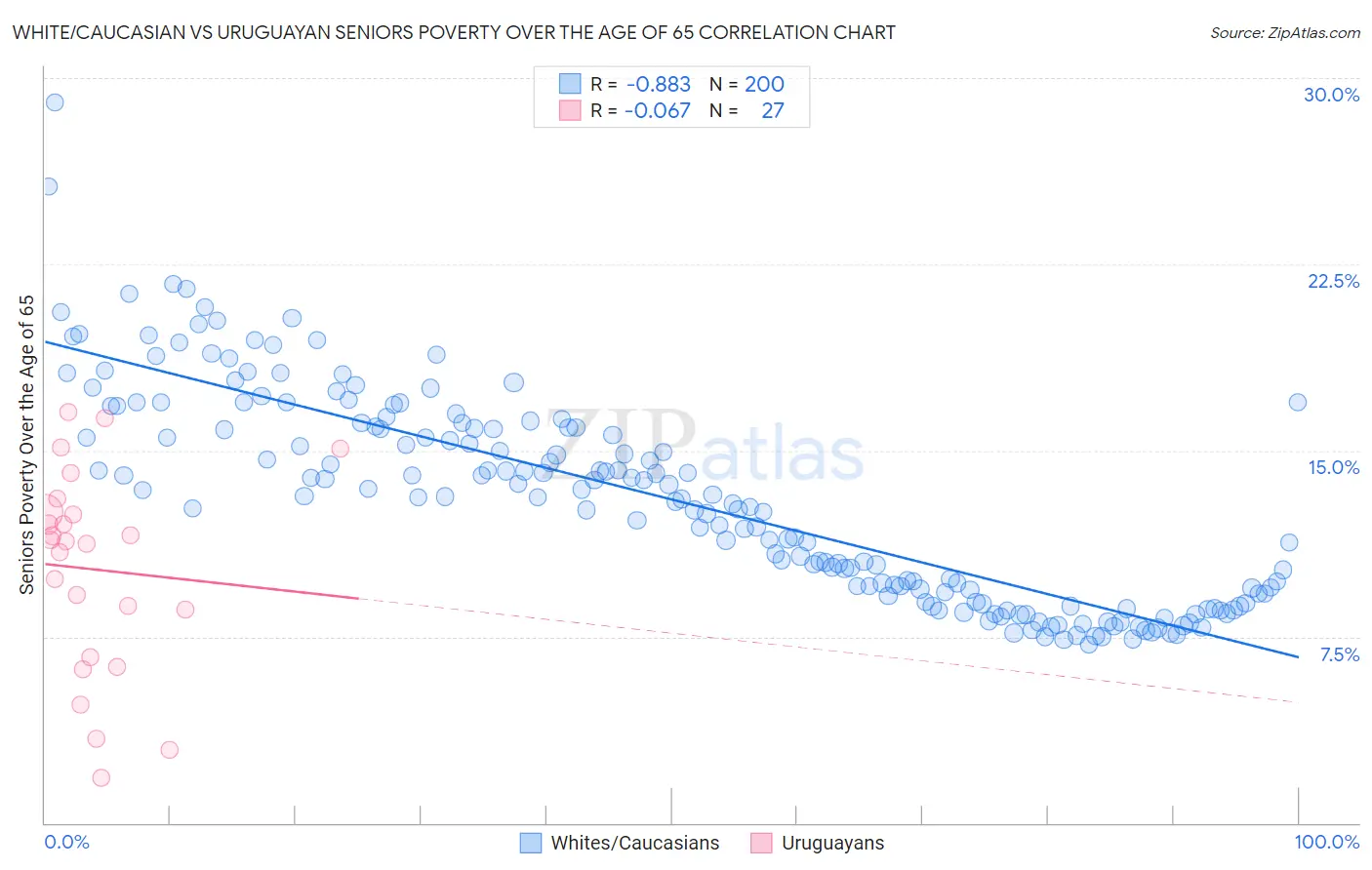 White/Caucasian vs Uruguayan Seniors Poverty Over the Age of 65