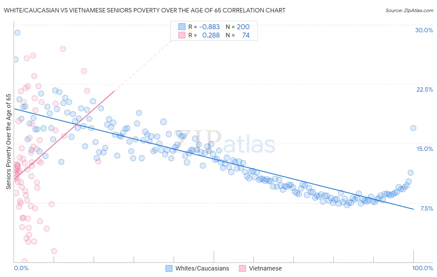 White/Caucasian vs Vietnamese Seniors Poverty Over the Age of 65