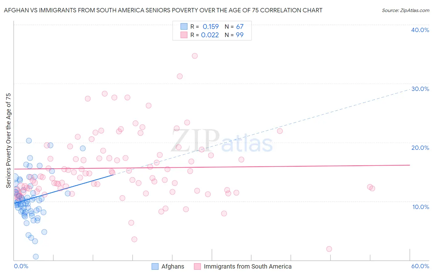 Afghan vs Immigrants from South America Seniors Poverty Over the Age of 75