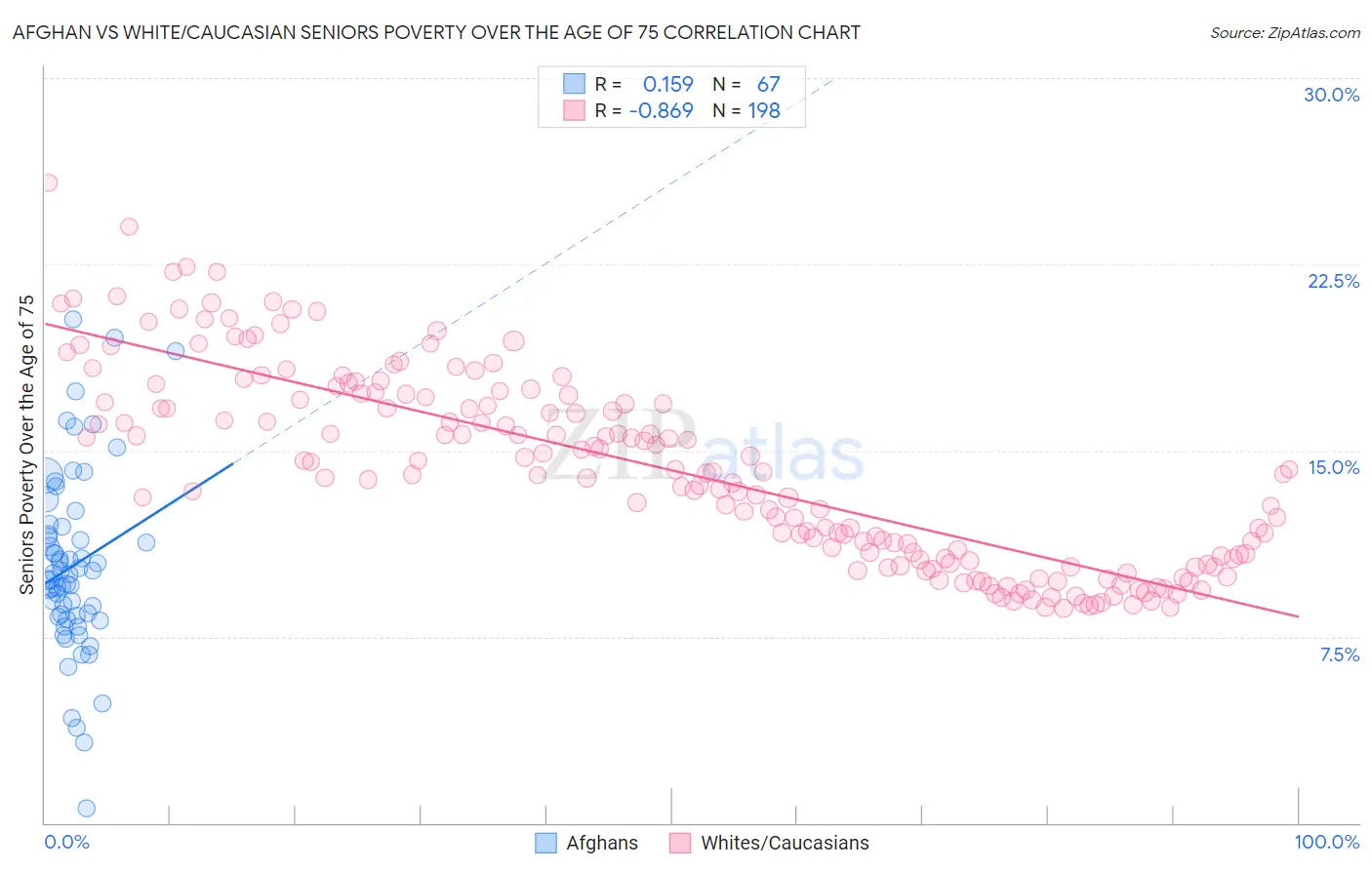 Afghan vs White/Caucasian Seniors Poverty Over the Age of 75