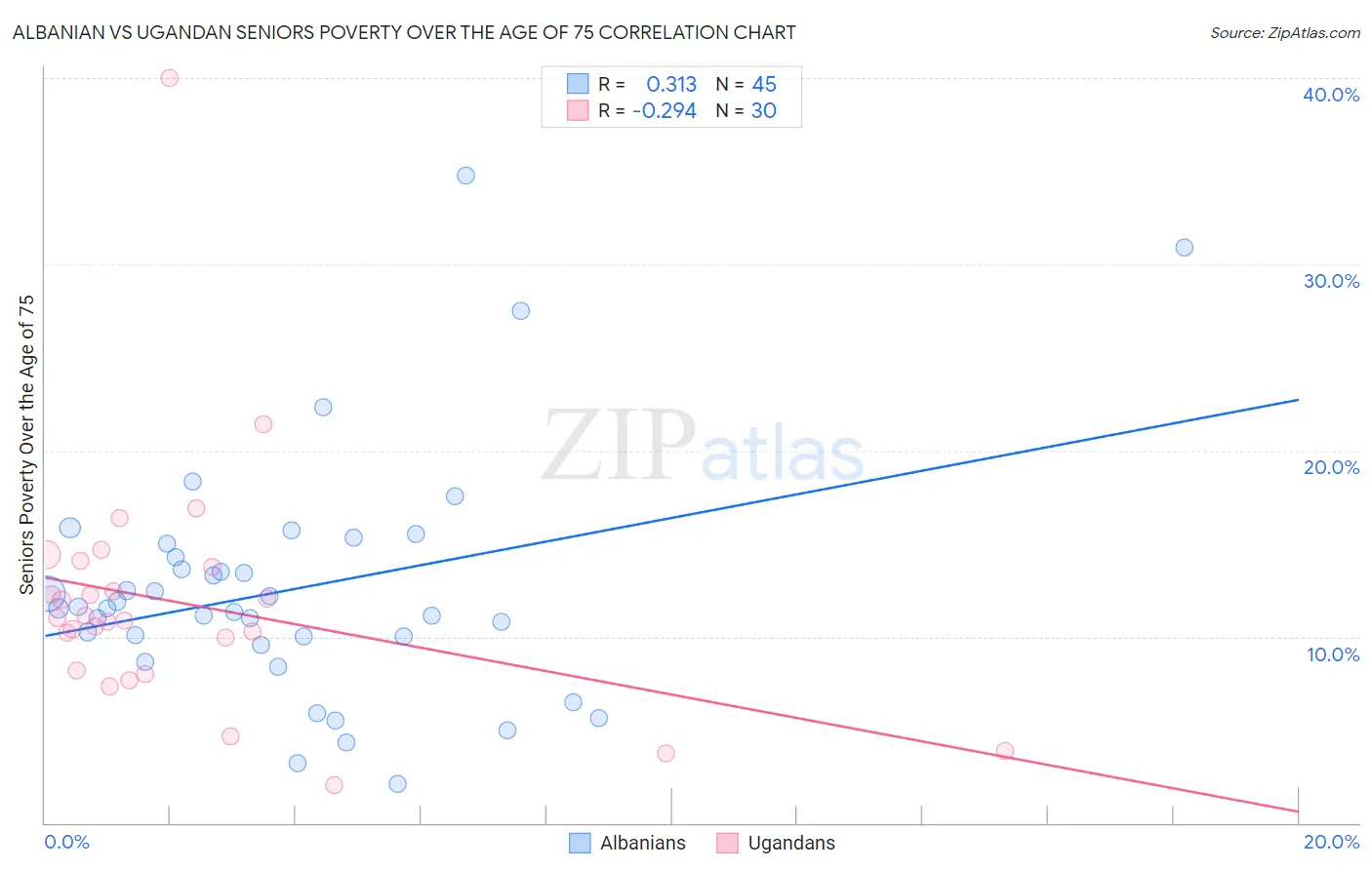 Albanian vs Ugandan Seniors Poverty Over the Age of 75