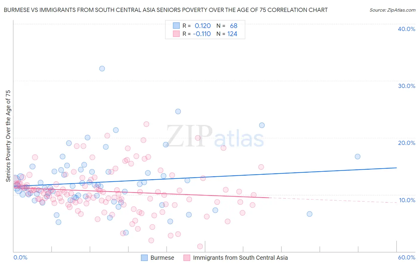 Burmese vs Immigrants from South Central Asia Seniors Poverty Over the Age of 75