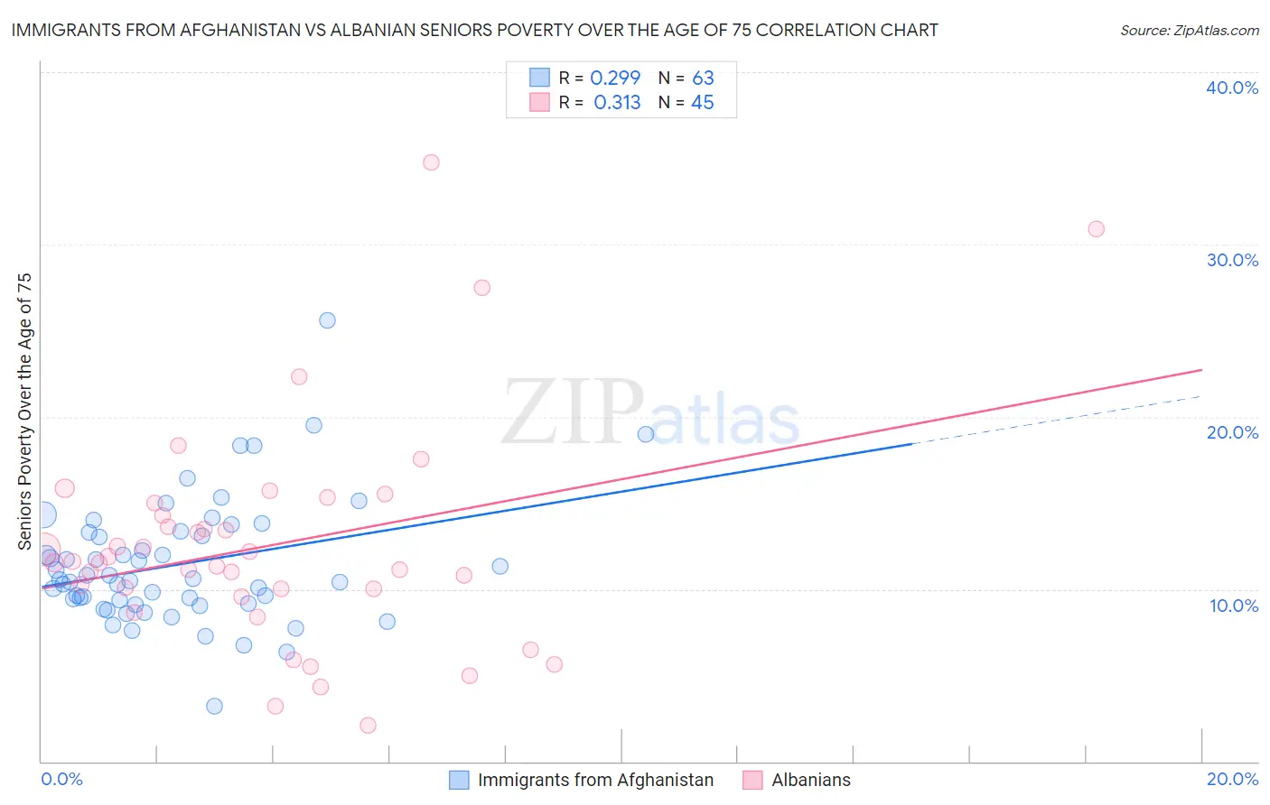 Immigrants from Afghanistan vs Albanian Seniors Poverty Over the Age of 75