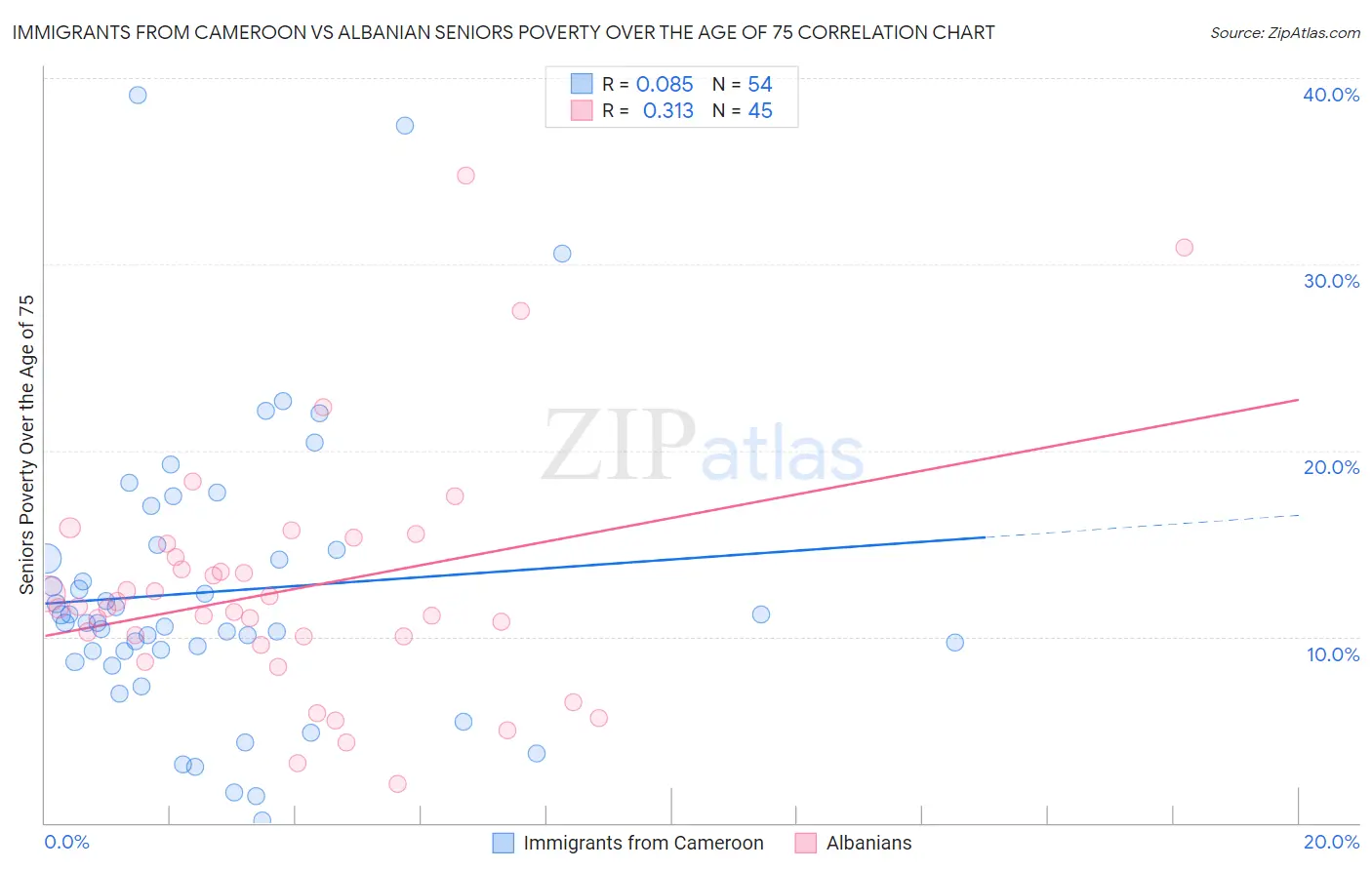 Immigrants from Cameroon vs Albanian Seniors Poverty Over the Age of 75