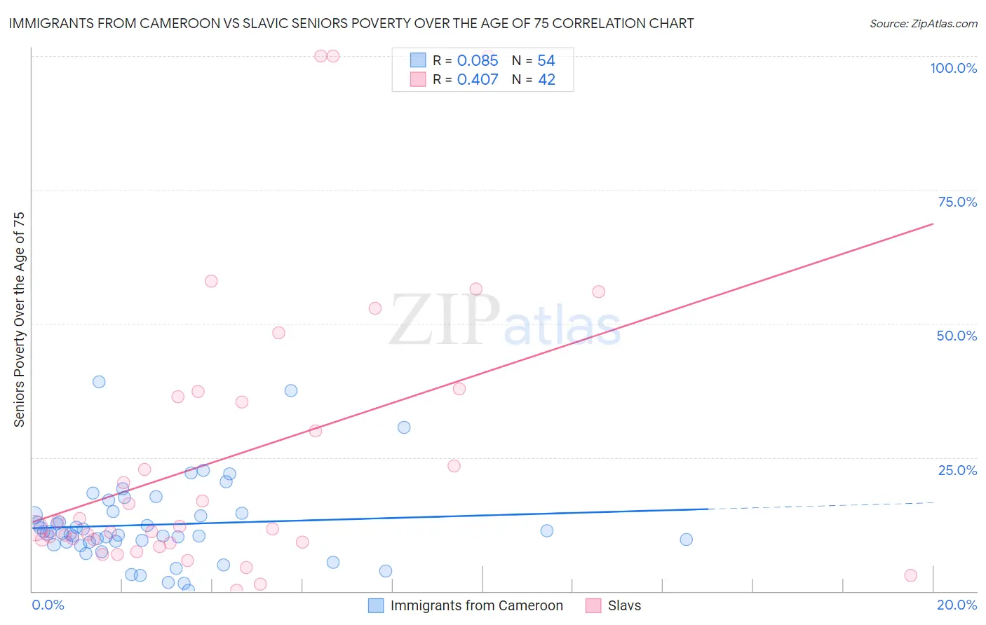 Immigrants from Cameroon vs Slavic Seniors Poverty Over the Age of 75
