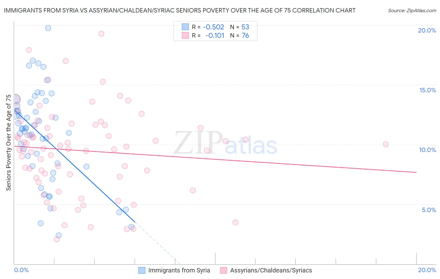 Immigrants from Syria vs Assyrian/Chaldean/Syriac Seniors Poverty Over the Age of 75