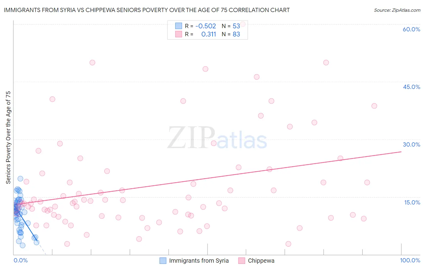 Immigrants from Syria vs Chippewa Seniors Poverty Over the Age of 75