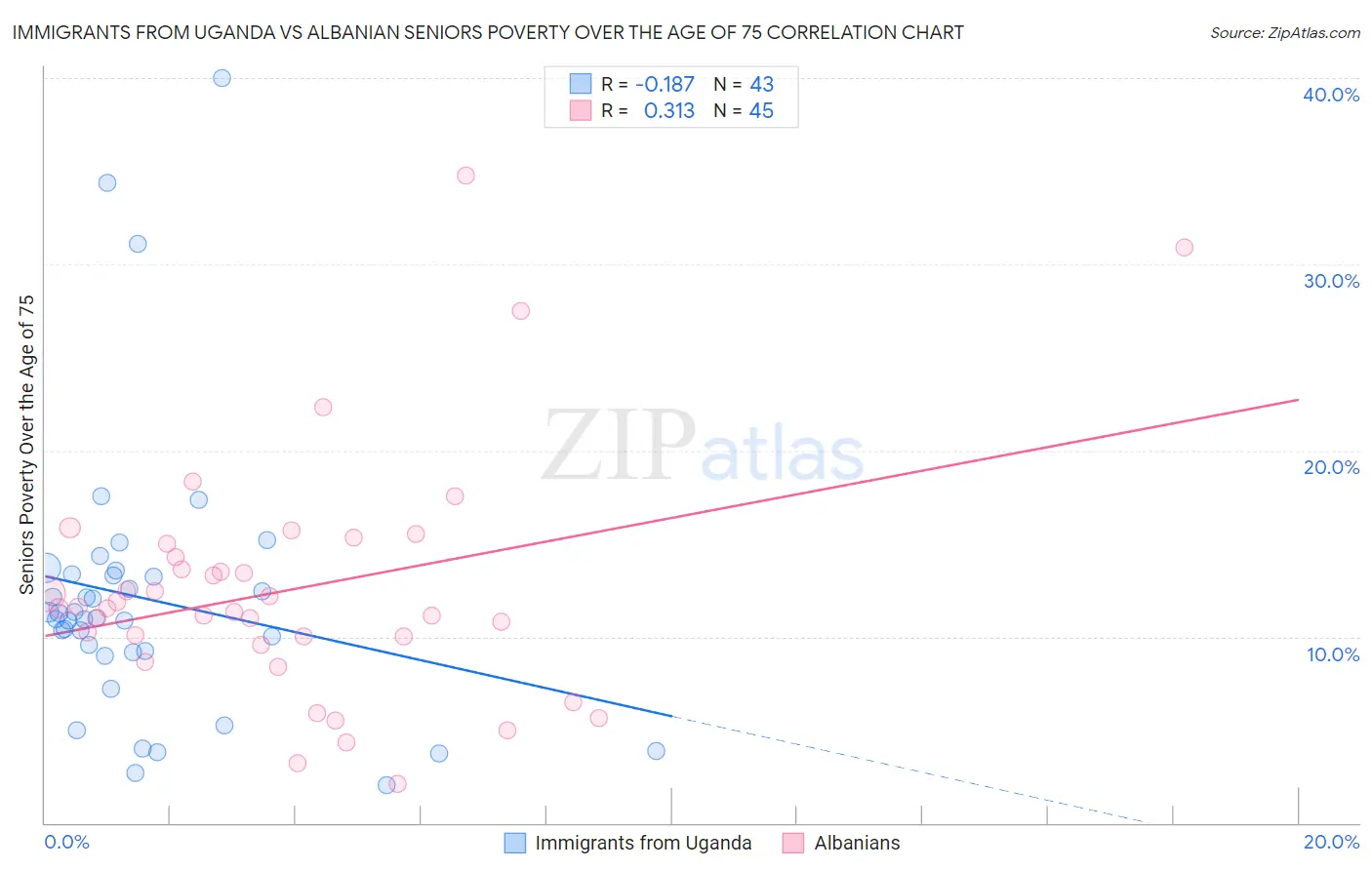 Immigrants from Uganda vs Albanian Seniors Poverty Over the Age of 75