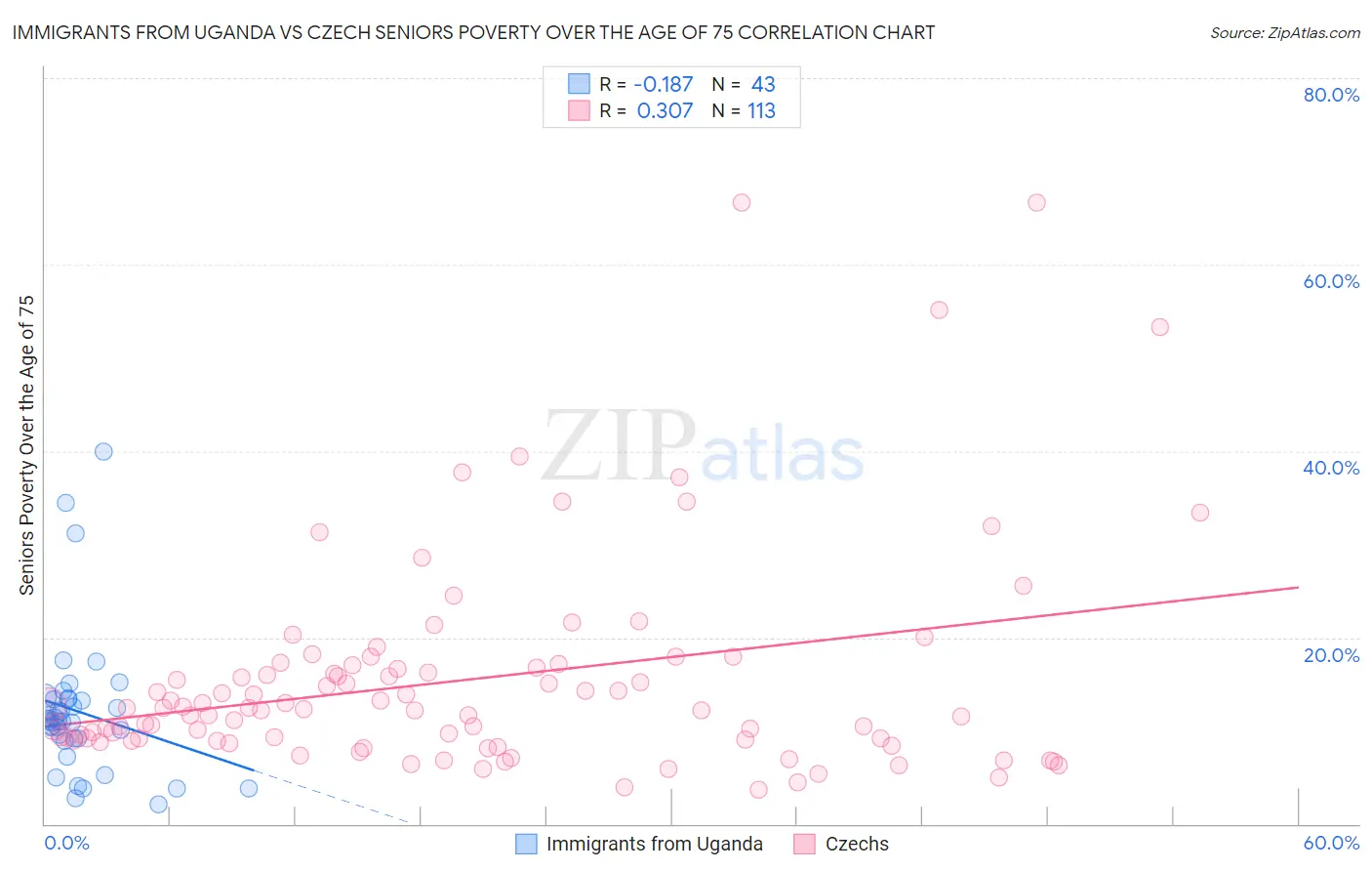Immigrants from Uganda vs Czech Seniors Poverty Over the Age of 75