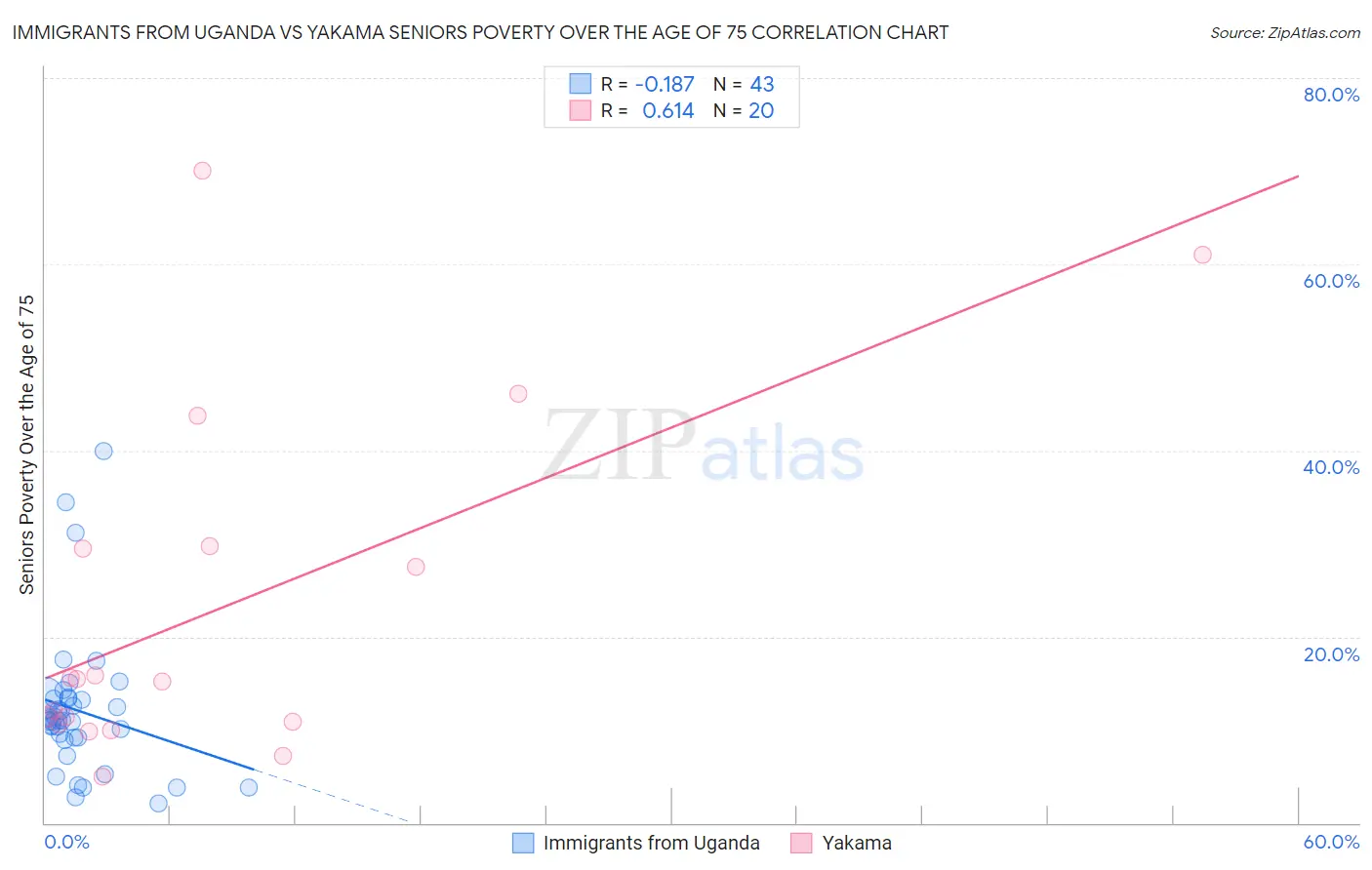 Immigrants from Uganda vs Yakama Seniors Poverty Over the Age of 75