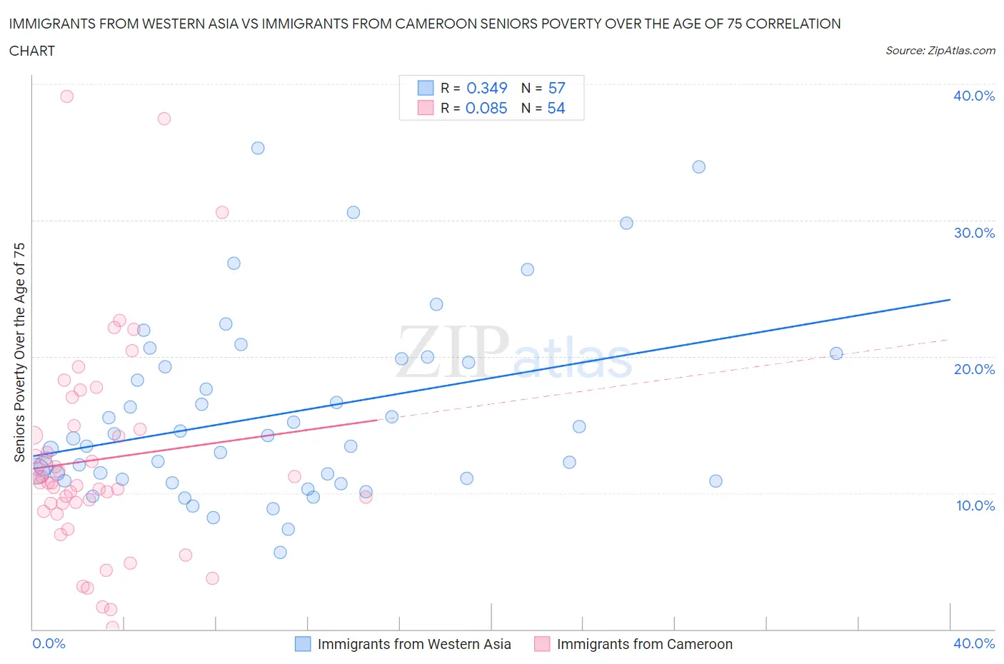 Immigrants from Western Asia vs Immigrants from Cameroon Seniors Poverty Over the Age of 75