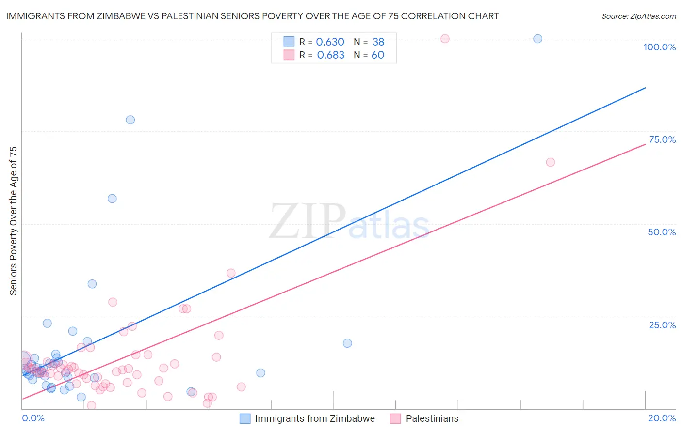 Immigrants from Zimbabwe vs Palestinian Seniors Poverty Over the Age of 75
