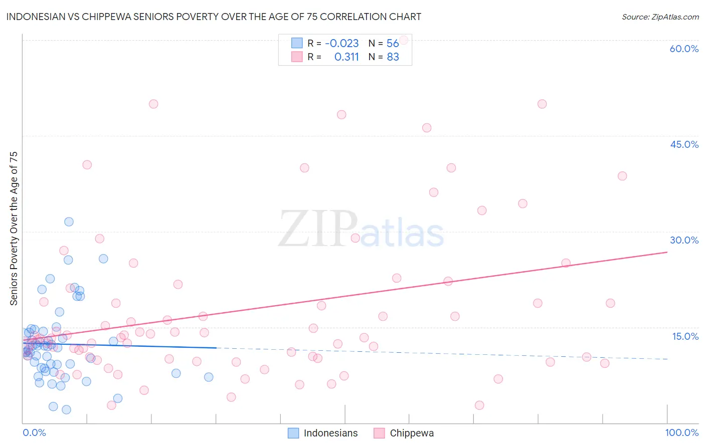 Indonesian vs Chippewa Seniors Poverty Over the Age of 75