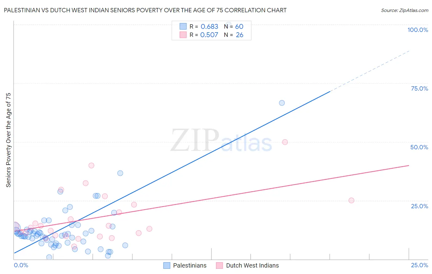 Palestinian vs Dutch West Indian Seniors Poverty Over the Age of 75