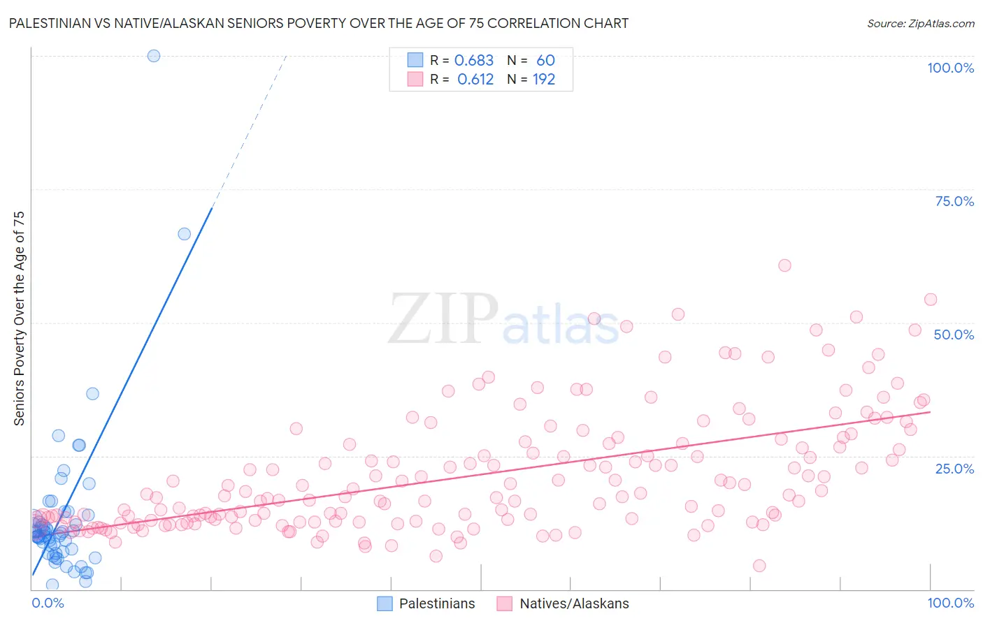 Palestinian vs Native/Alaskan Seniors Poverty Over the Age of 75