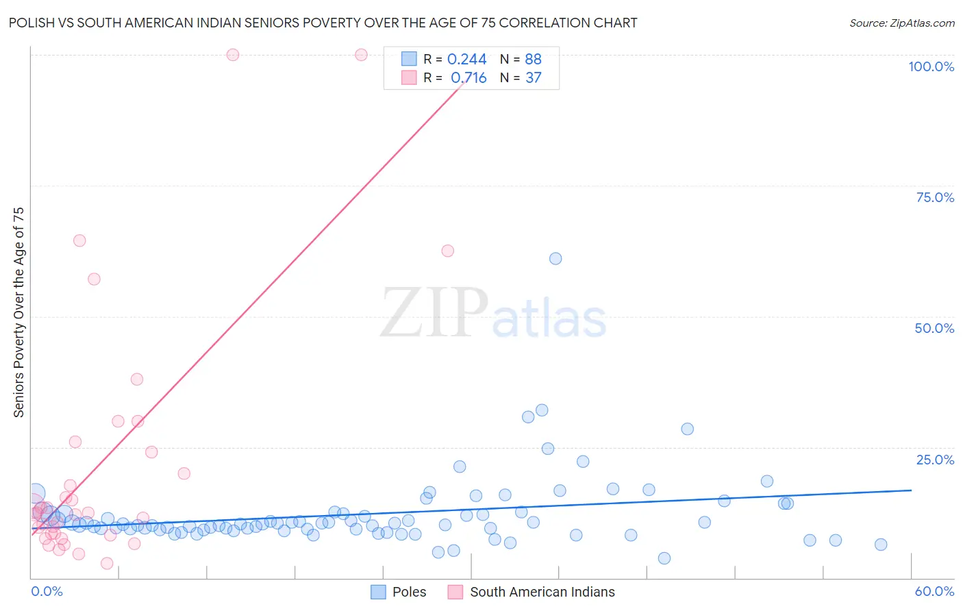 Polish vs South American Indian Seniors Poverty Over the Age of 75