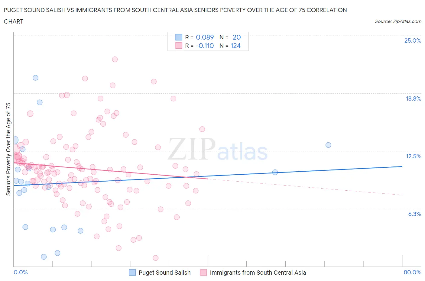 Puget Sound Salish vs Immigrants from South Central Asia Seniors Poverty Over the Age of 75