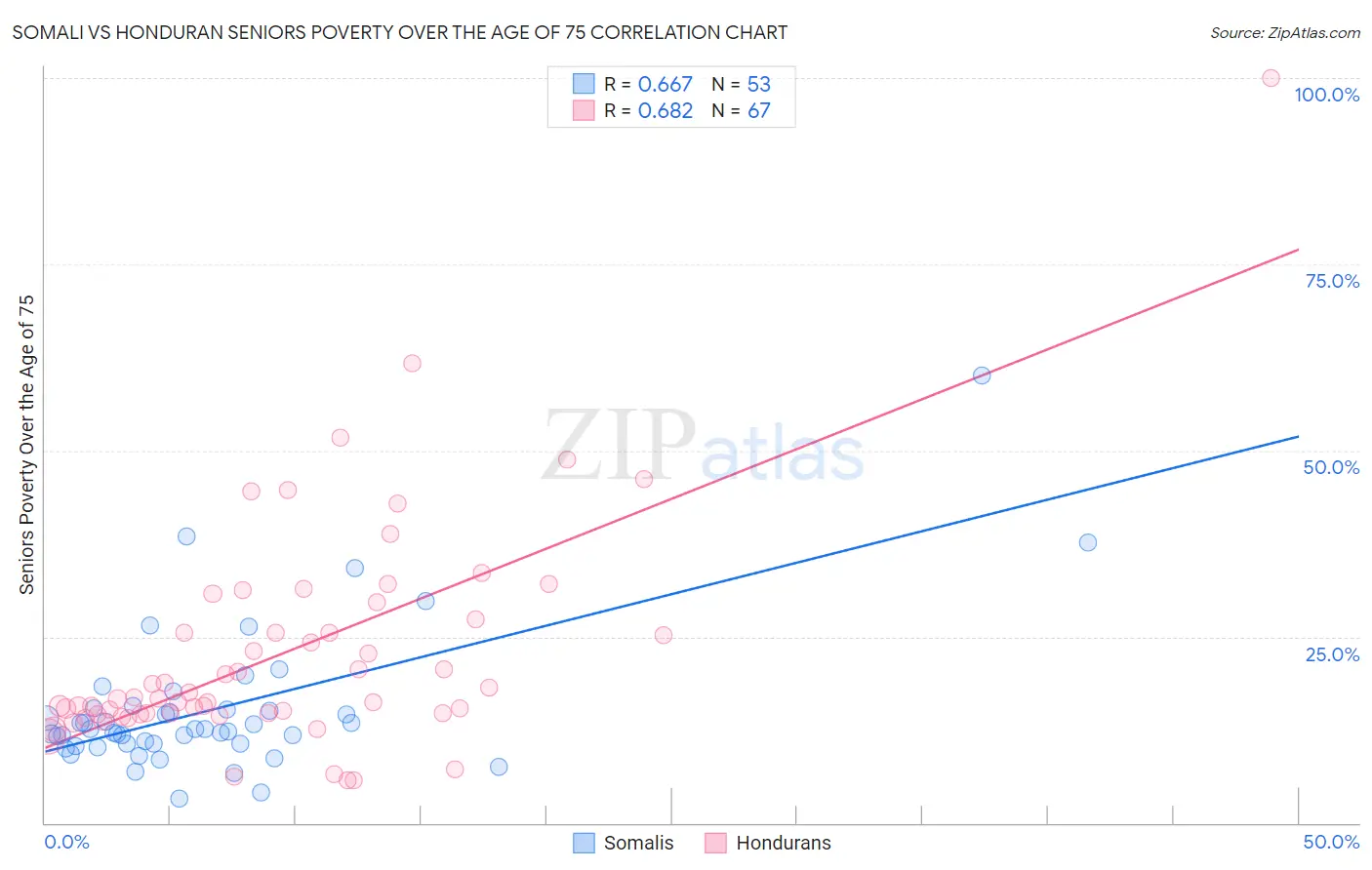 Somali vs Honduran Seniors Poverty Over the Age of 75