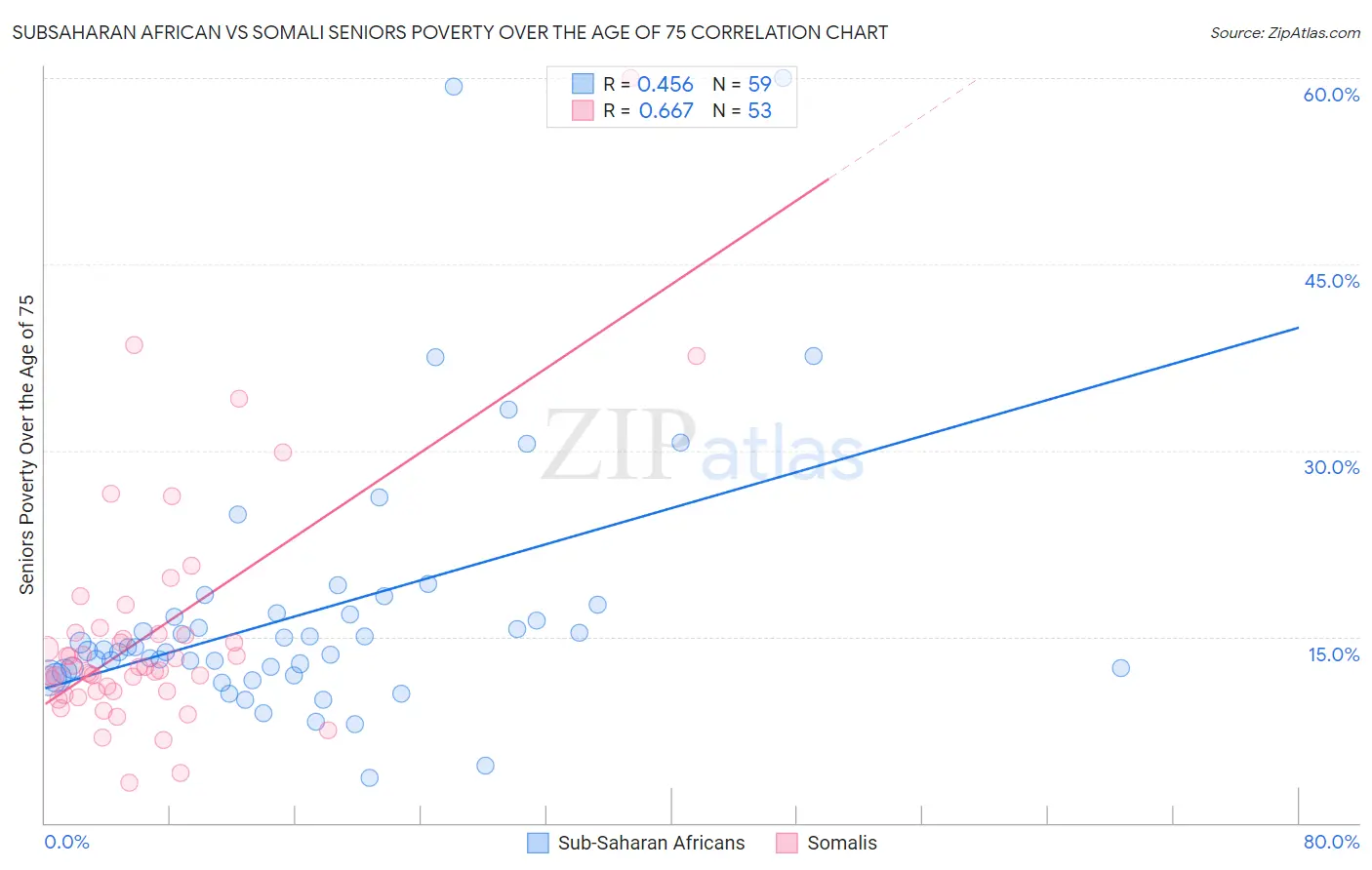 Subsaharan African vs Somali Seniors Poverty Over the Age of 75