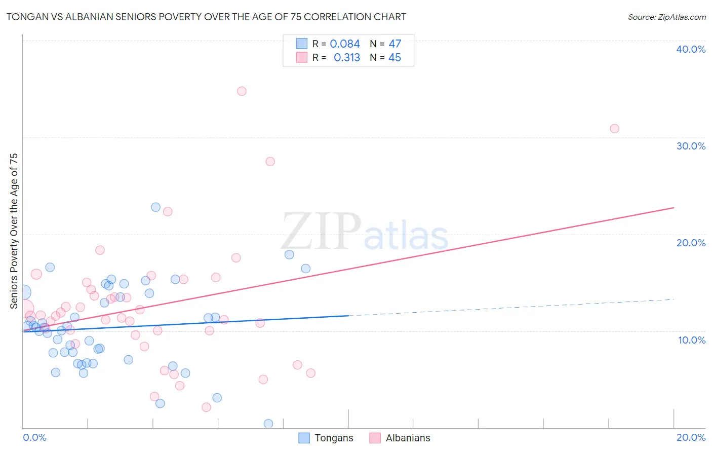 Tongan vs Albanian Seniors Poverty Over the Age of 75