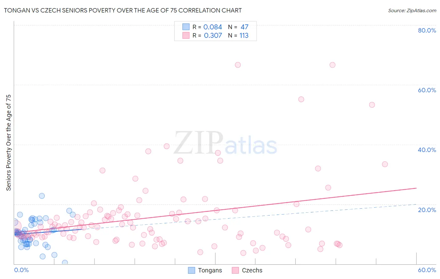 Tongan vs Czech Seniors Poverty Over the Age of 75