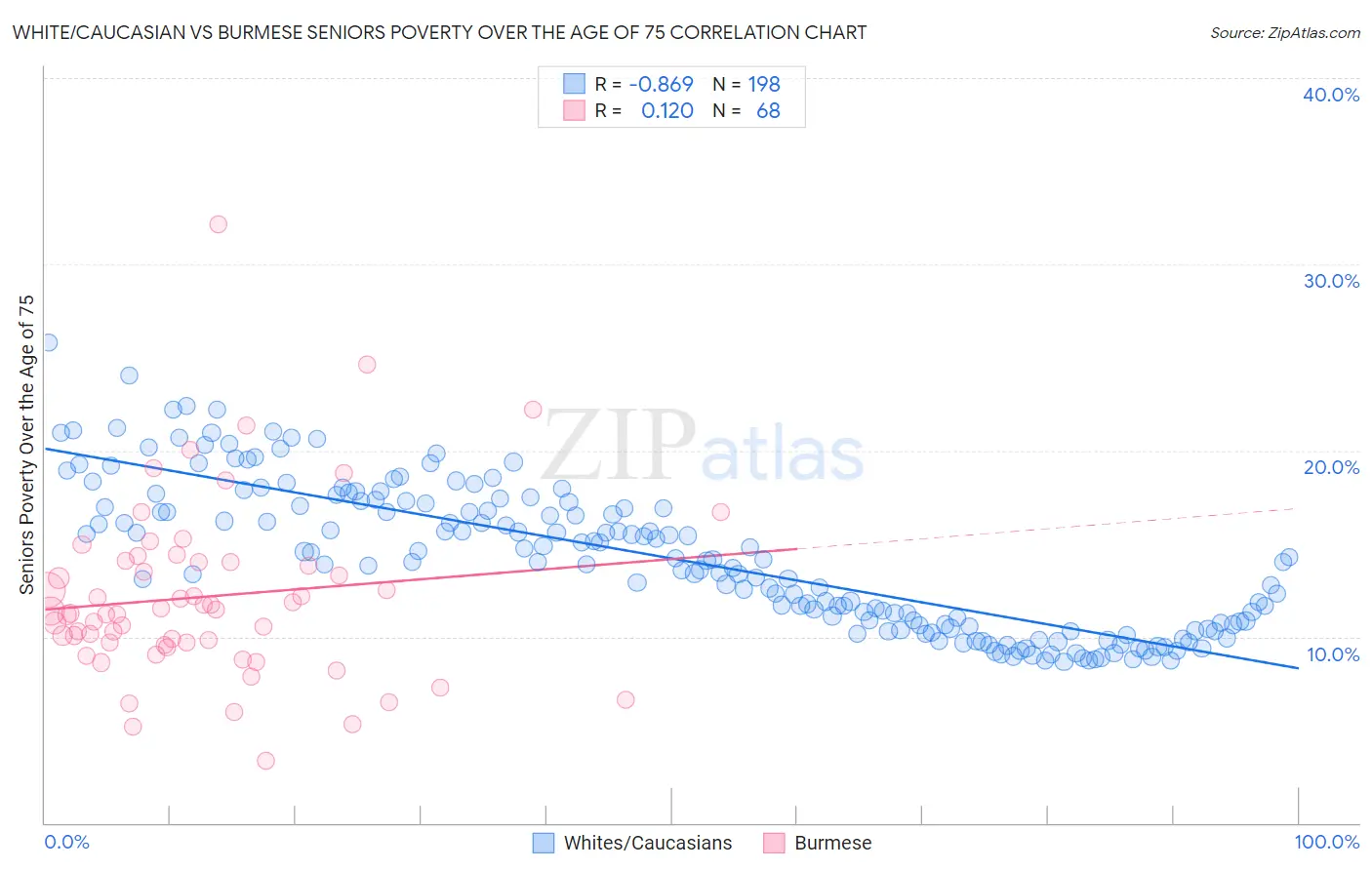 White/Caucasian vs Burmese Seniors Poverty Over the Age of 75